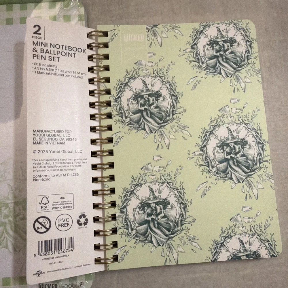 Wicked Limited Édition Yoobi Notepad Pen and Notepad w/ pen: Green Elphaba
